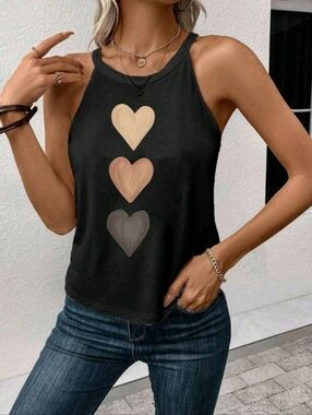 NIP - Black Tank Top with Colorful Heart Graphic Trio - Sz Large